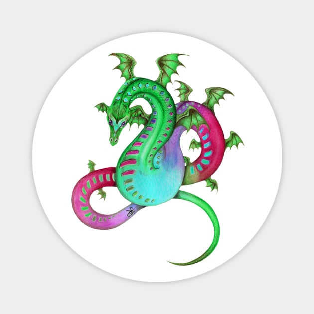 Fabulous Rainbow Dragon in Green, Teal, and Pink Magnet by Sandra Staple